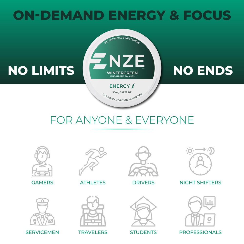 Wintergreen imagery with NZE branding emphasizes refreshing focus