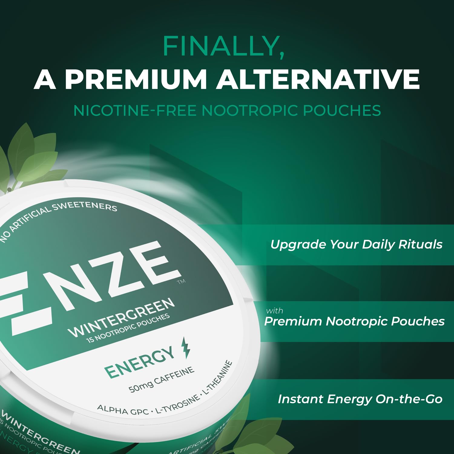 NZE pouch close-up shows wintergreen flavor and rapid absorption