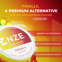 NZE lemon-cherry pouch being dispensed for quick focus on the go.