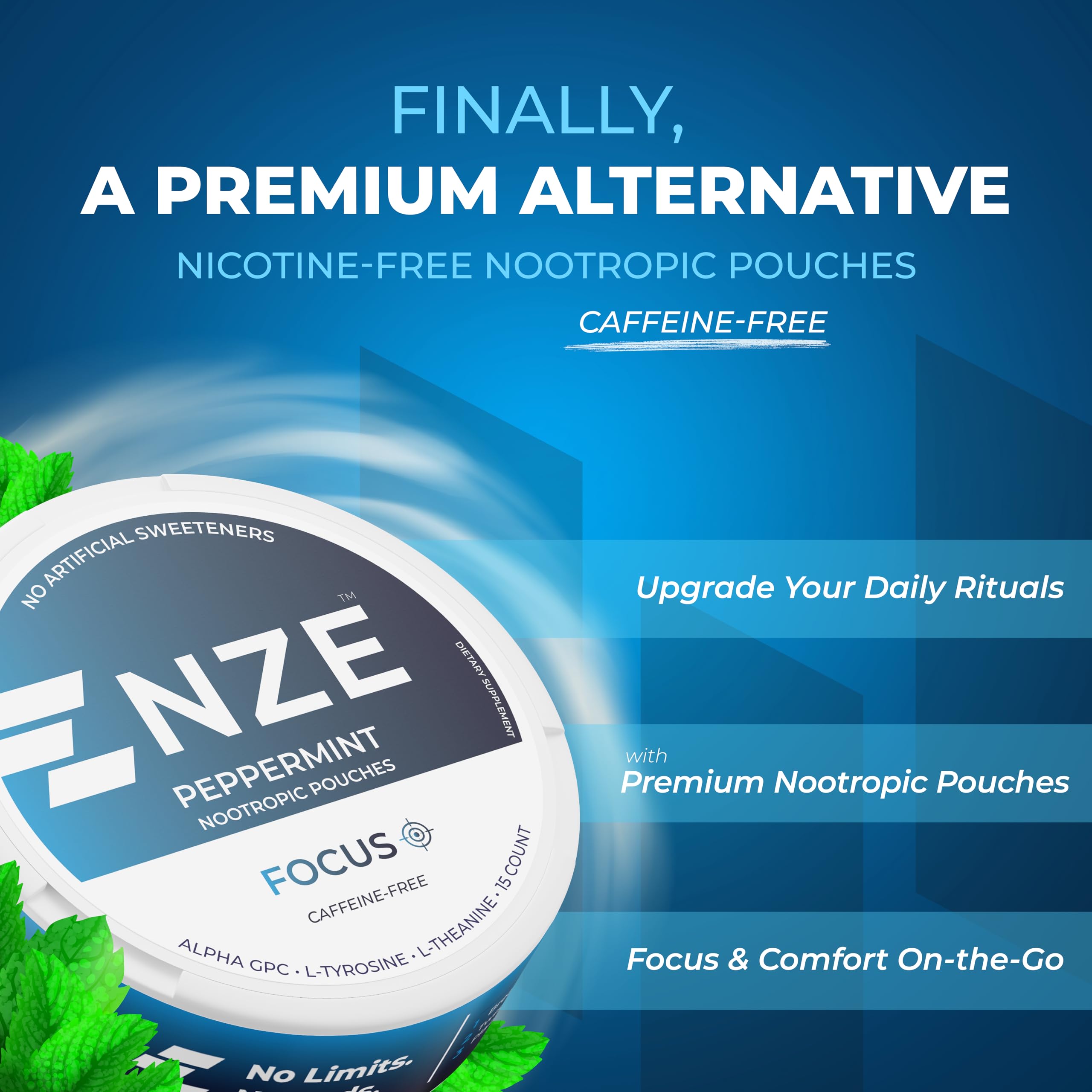 NZE Peppermint nootropic pouches pack of 5 can enabling a daily focus routine.