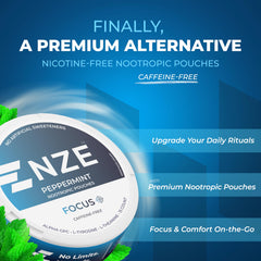 NZE Peppermint nootropic pouches pack of 5 can enabling a daily focus routine.