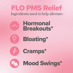 O Positiv FLO PMS gummies packaging highlights vegan, non-GMO formula for PMS support.