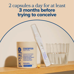 O Positiv Prego Conception tablet pack illustrating two-capsule daily plan.