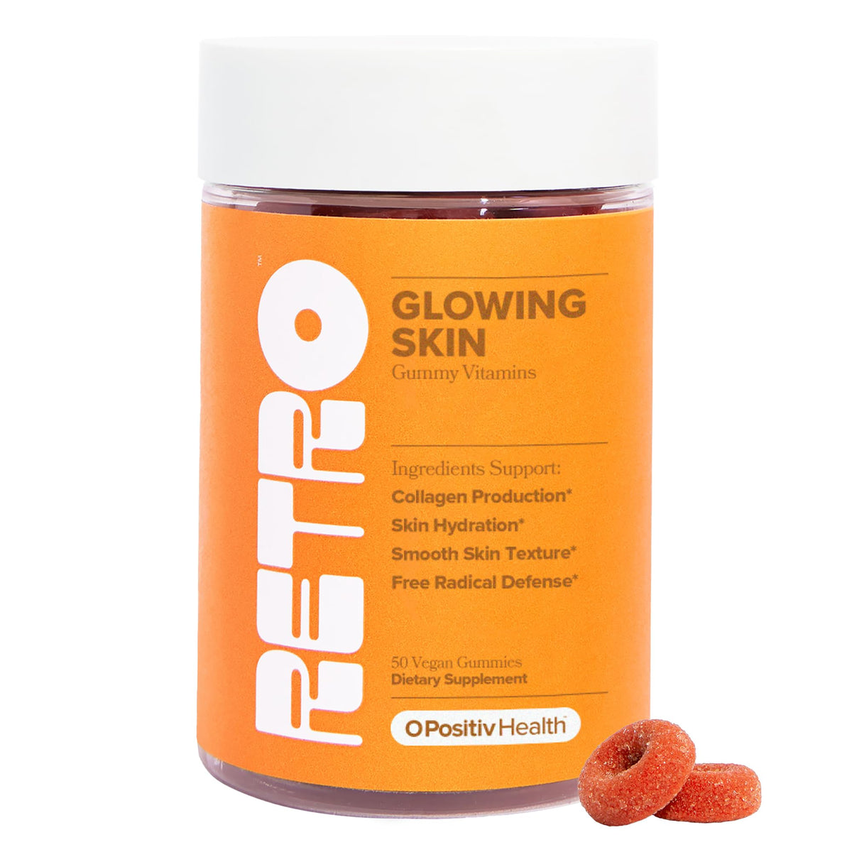 O Positiv Retro Gummy bottle for easy daily skin support.