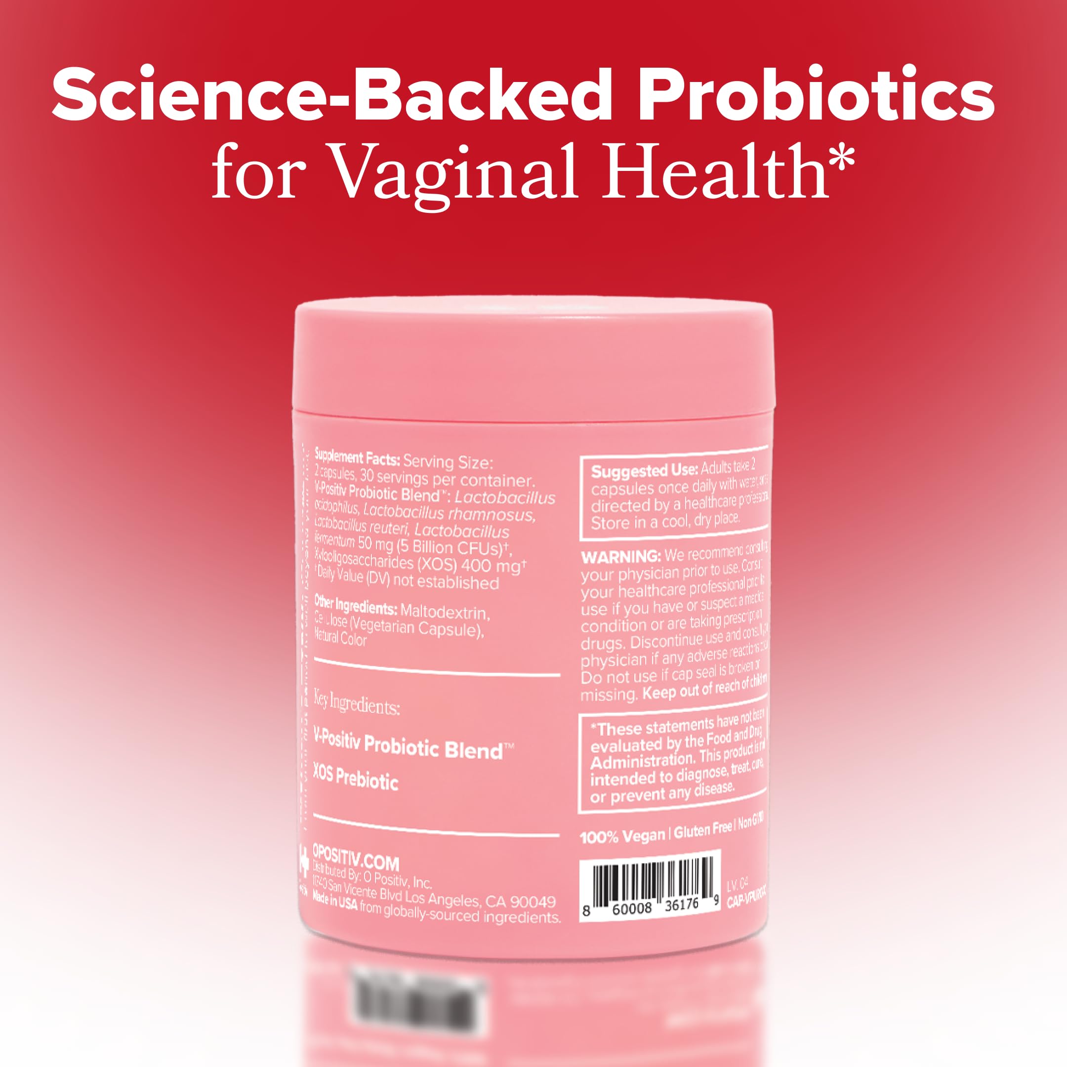 O Positiv URO ingredient close-up illustrating probiotic blend and prebiotics.