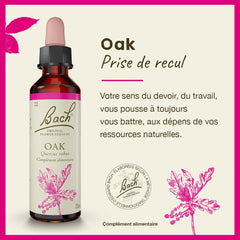 Oak remedy bottle on wooden background emphasizes simple ingredients.