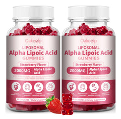 Oakevlp liposomal ALA gummies bottle and packaging showing antioxidant support