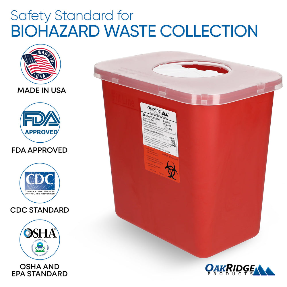 Oakridge Sharps Container supports autoclave or incinerate disposal readiness.