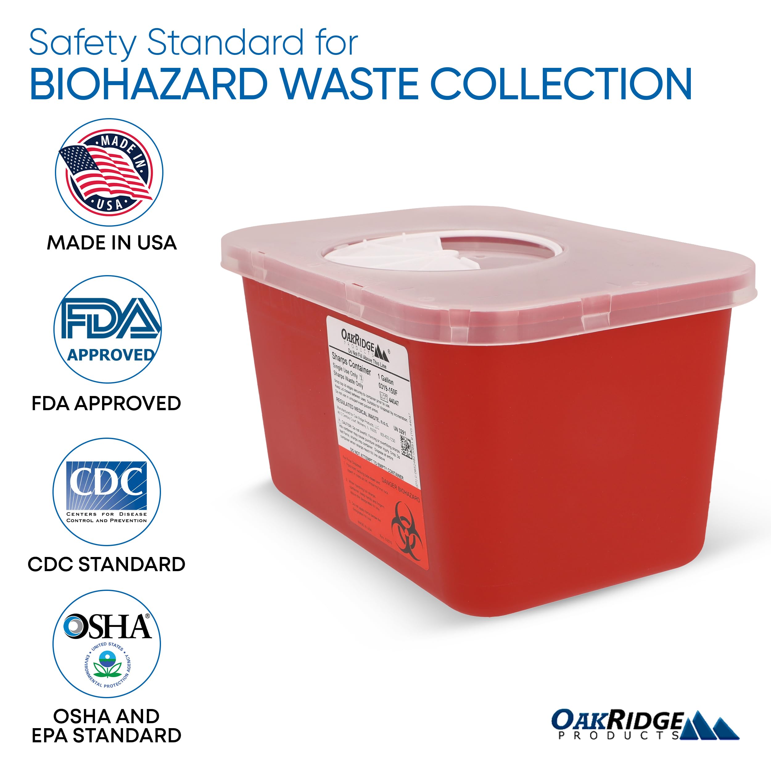 Oakridge Large Sharps Container countertop-compact design on a desk.