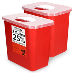 Oakridge Large Sharps Container with rotating lid; easy one-handed disposal.
