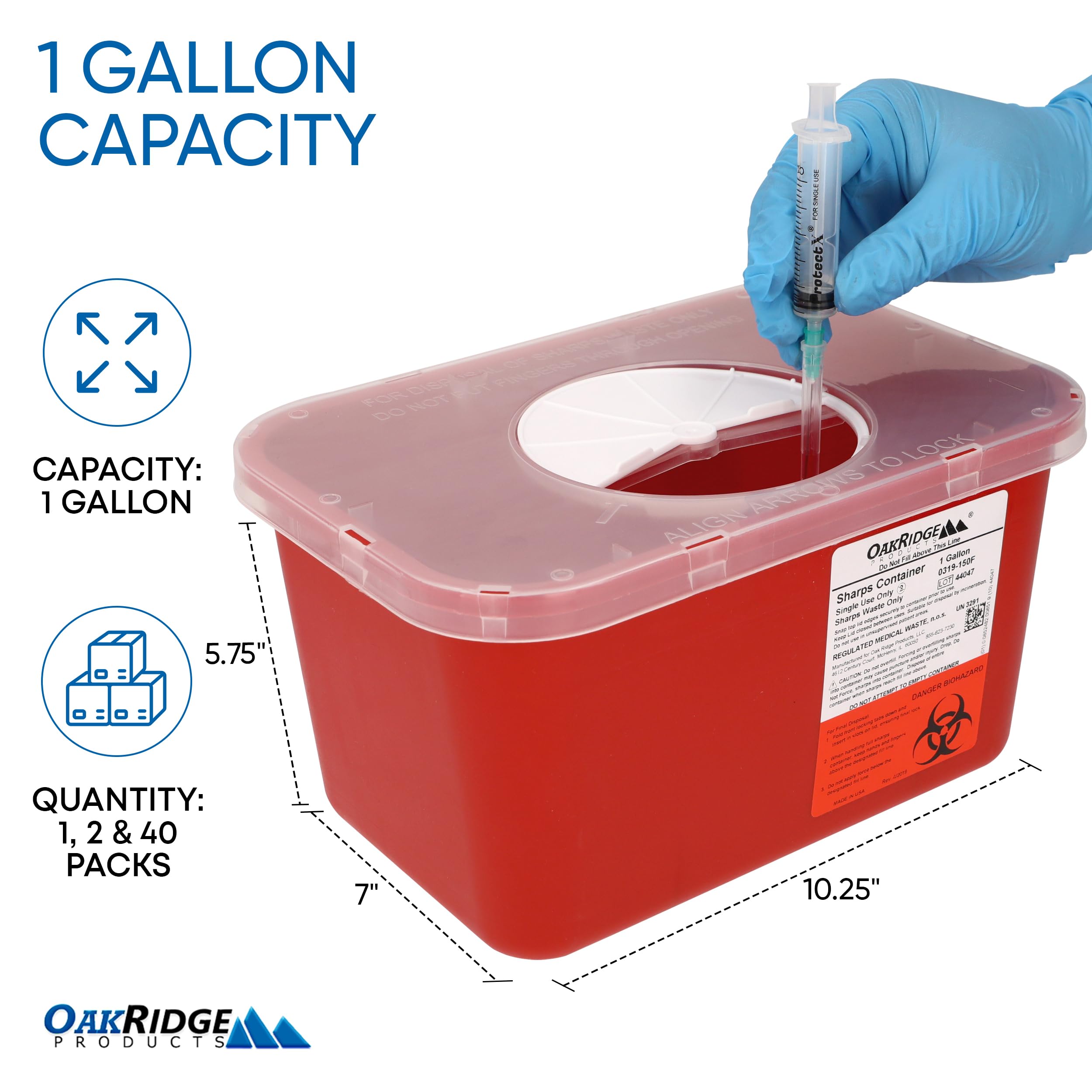 Oakridge Large Sharps Container rotating lid close-up for easy disposal.
