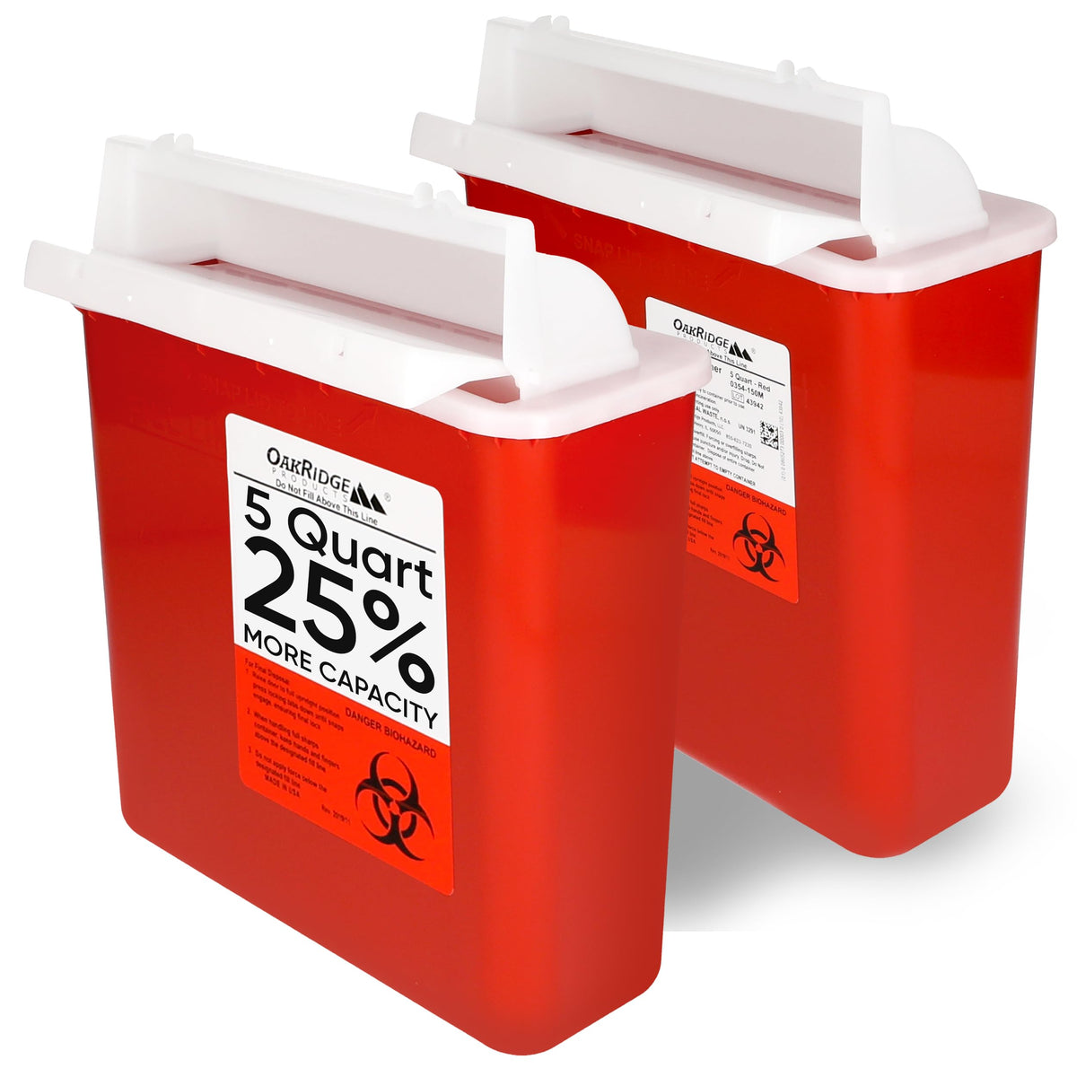 Oakridge sharps container two-pack front view for home and clinic use.