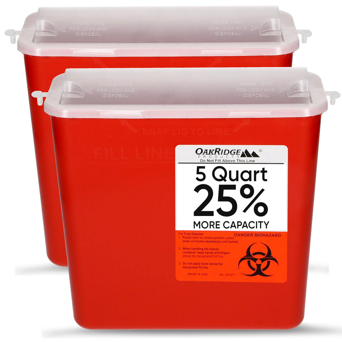 Oakridge Sharps Container 5-quart 2-pack for home and clinic disposal