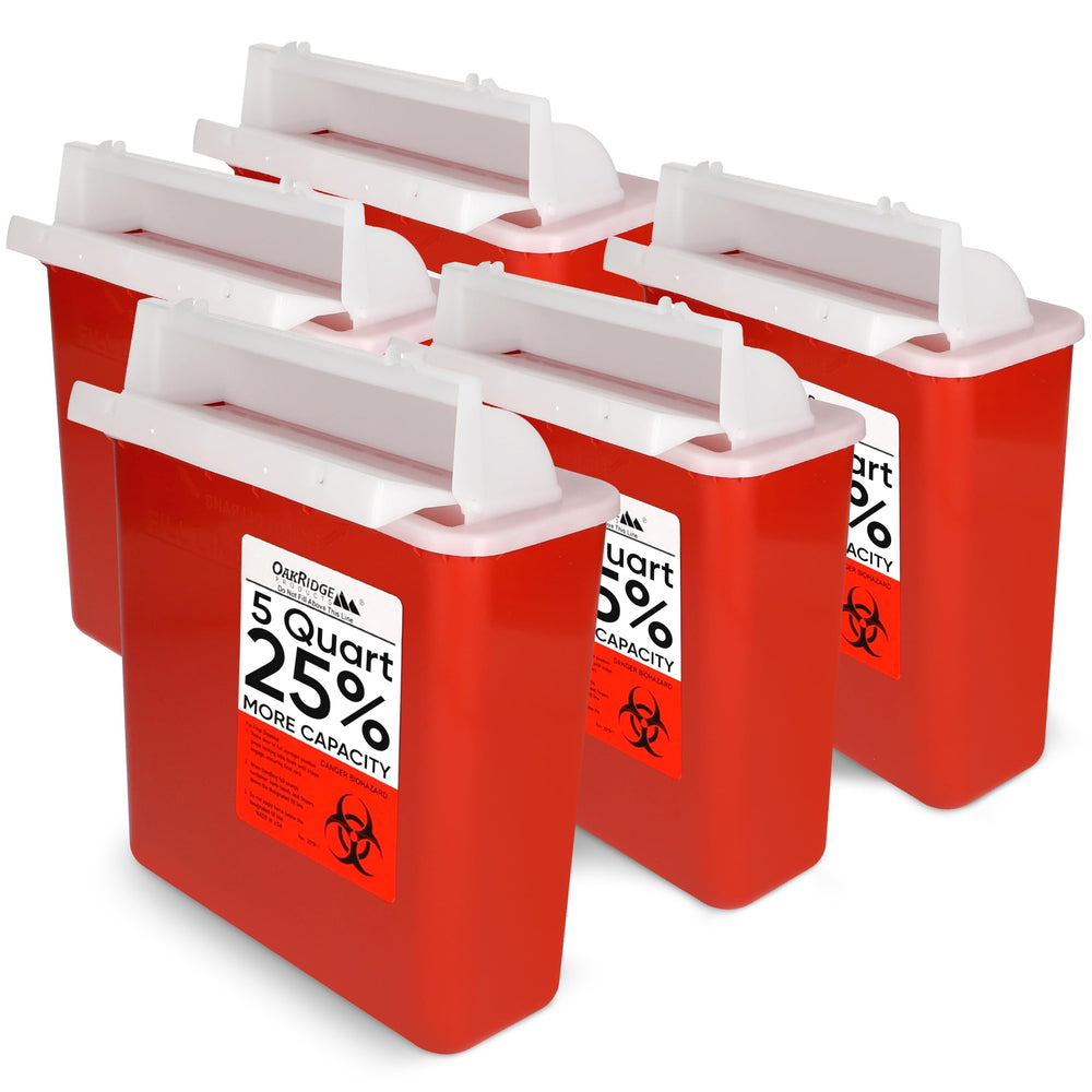 Oakridge Sharps Container with auto-rotating lid for safe at-home disposal.