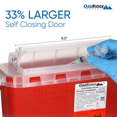 Oakridge sharps container clear lid shows fill level for easy planning