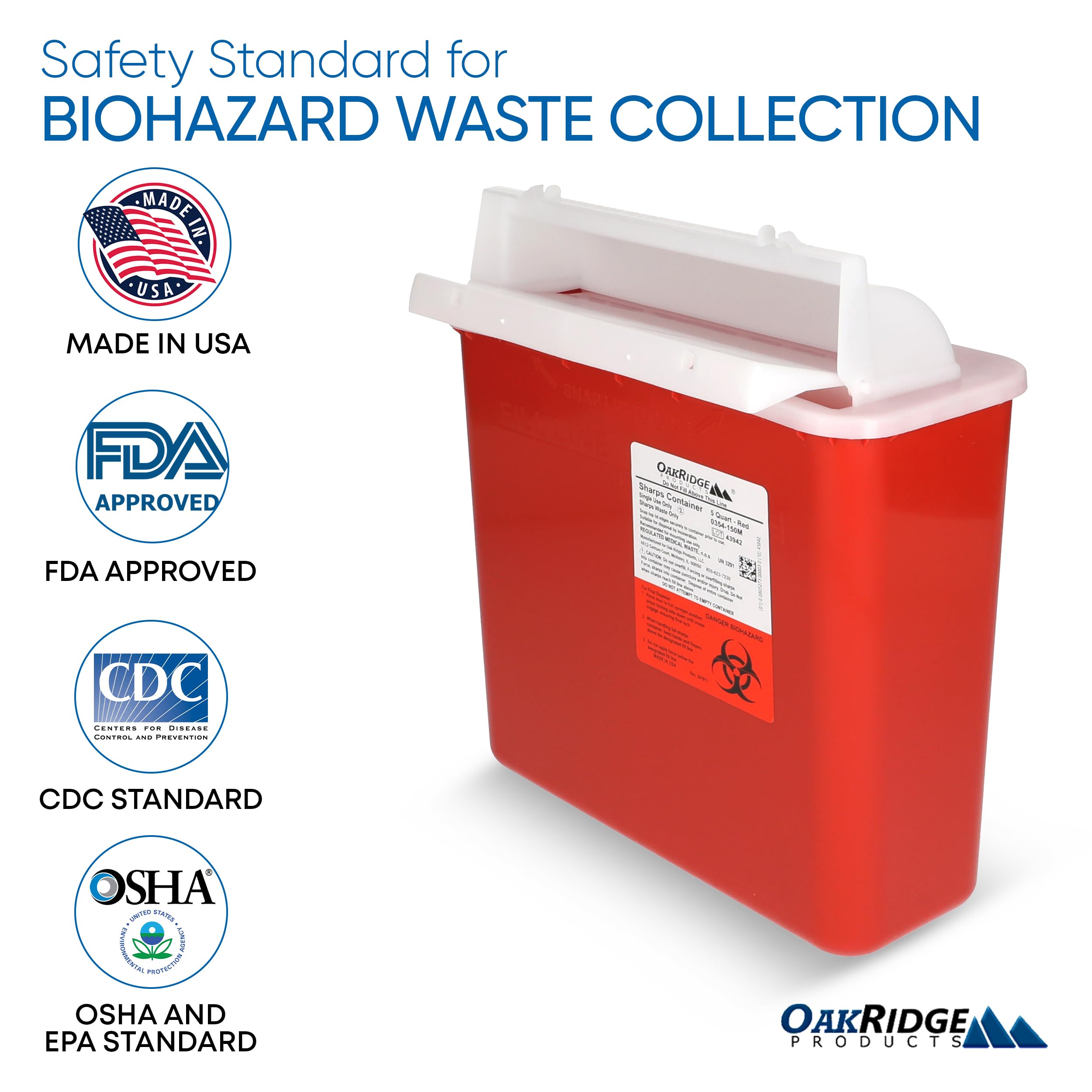 Oakridge 5-pack sharps containers for bulk home healthcare needs.