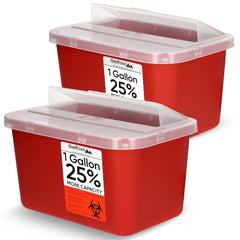 OakRidge 1-gallon sharps container with pop-up lid for easy waste disposal.