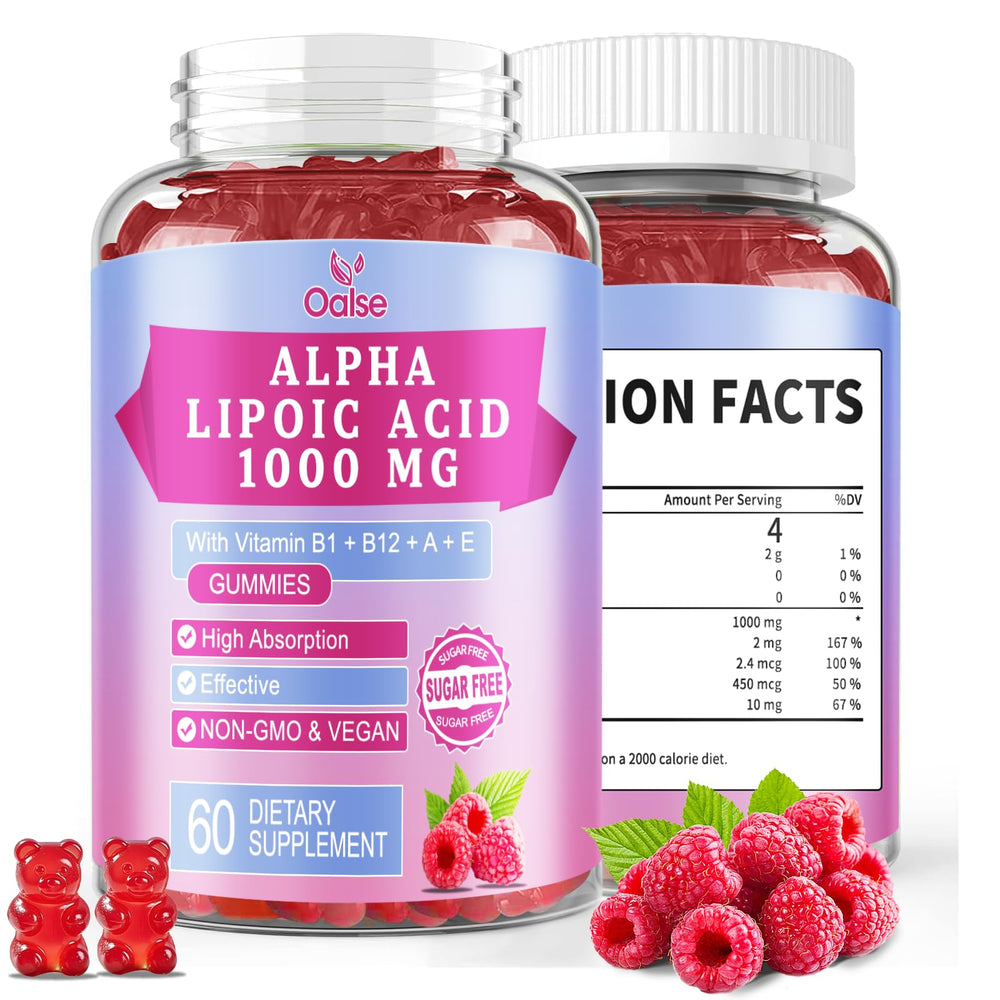 OALSE Alpha Lipoic Acid Gummies Raspberry bottle for daily energy support.