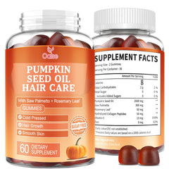 OALSE Pumpkin Seed Oil Gummies bottle showing vegan formula for hair and skin support.