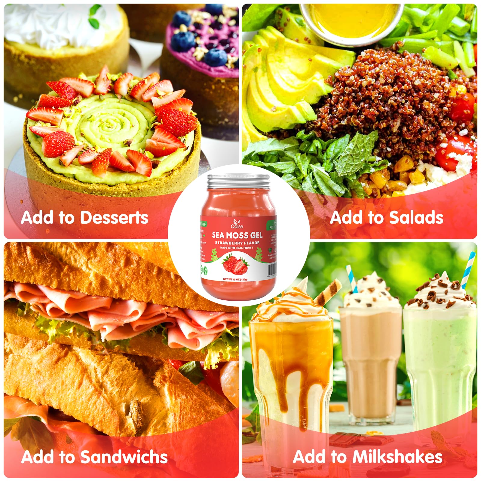 OALSE Sea Moss Gel with real fruit pieces for smoothies and desserts.