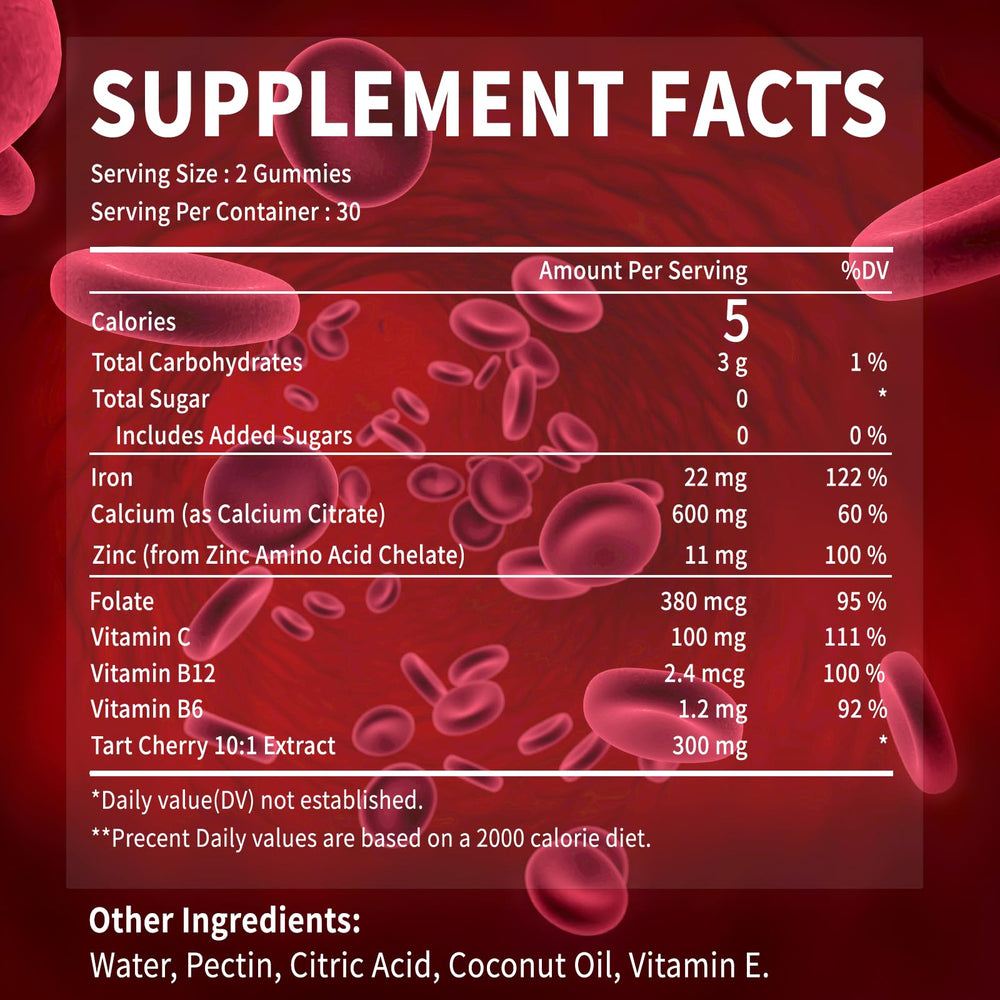 OALSE Tart Cherry Iron Gummies held in hand for portable daily use.