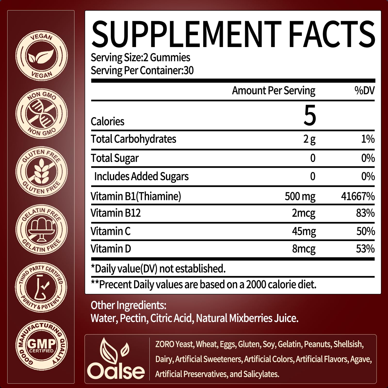 OALSE Thiamine B1 Gummies travel-friendly pack for on-the-go energy