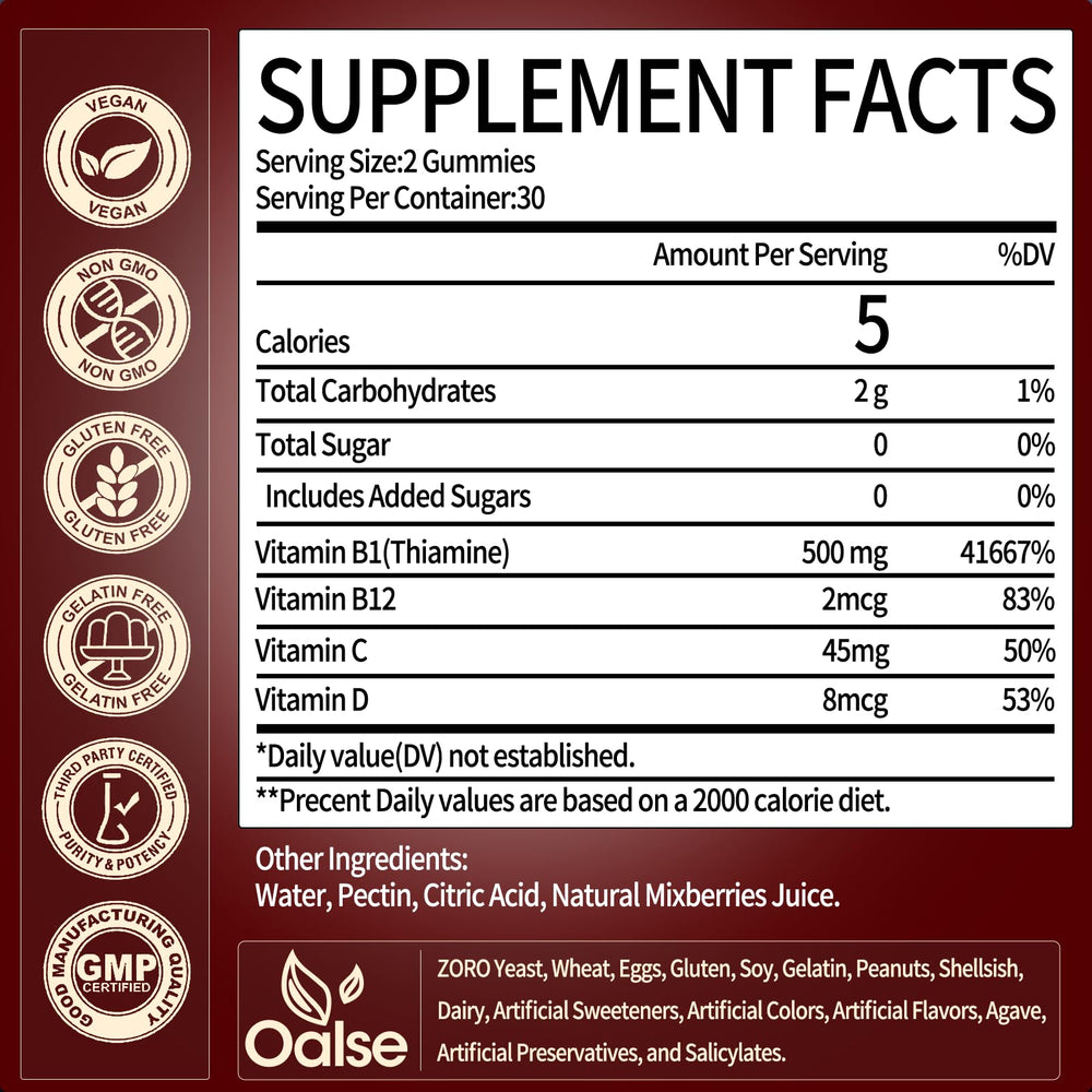 OALSE Thiamine B1 Gummies travel-friendly pack for on-the-go energy