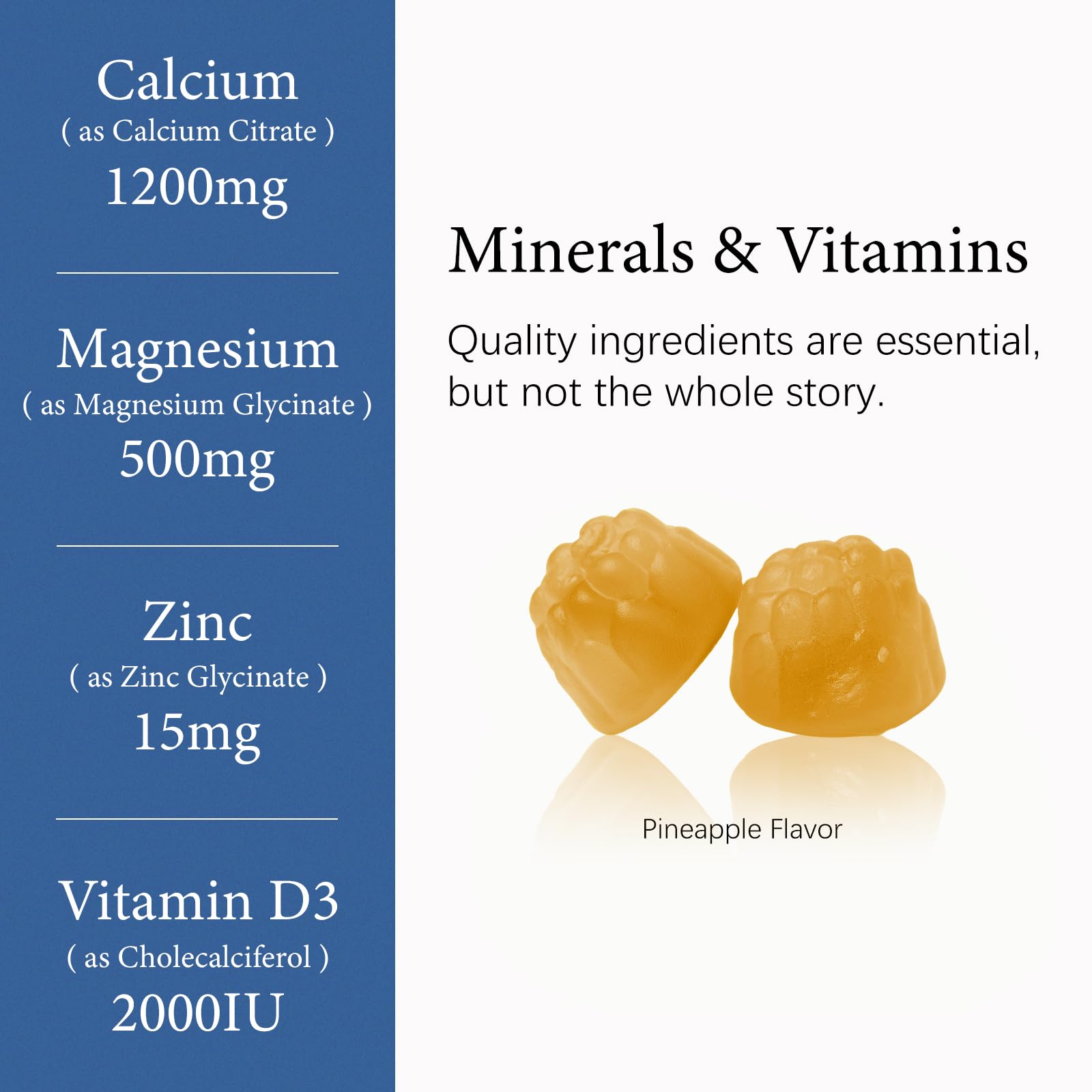 Close-up of OASIS FORCE pineapple-flavored calcium gummies