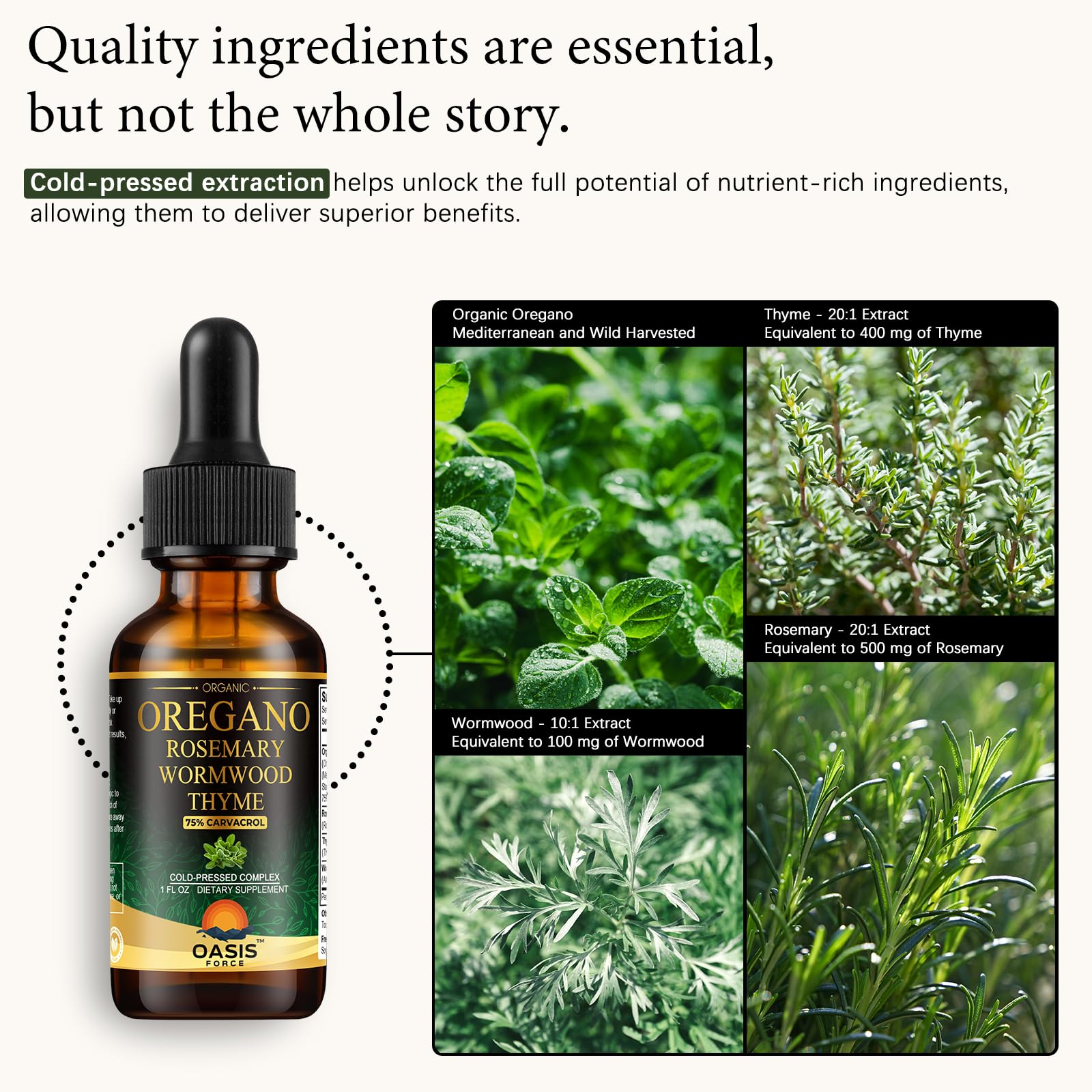 OASIS FORCE drops being dispensed for quick use in immune and gut wellness