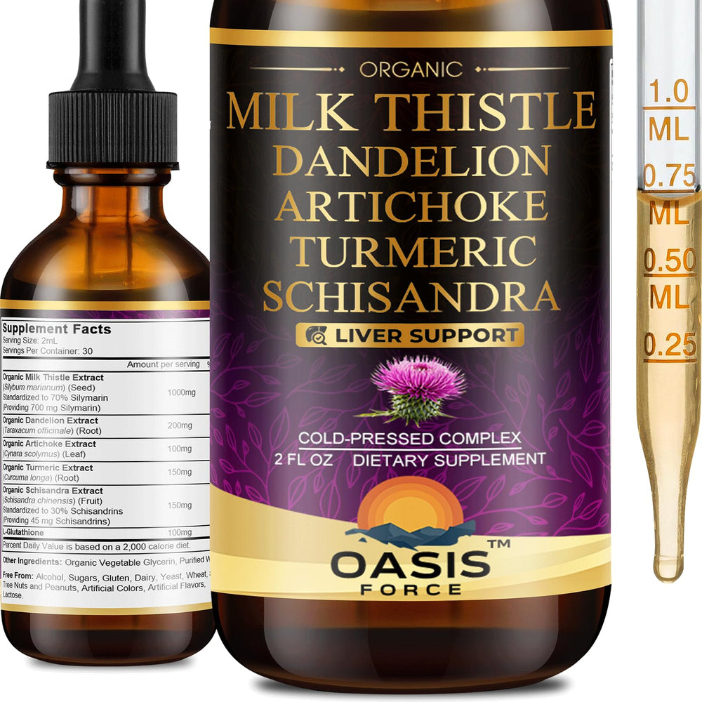 Oasis Force Milk Thistle Liquid bottle showing potent extract for potential liver support