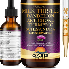 Oasis Force Milk Thistle Liquid bottle showing potent extract for potential liver support