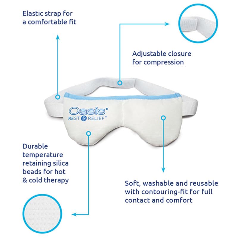 Oasis Rest & Relief eye mask cold therapy to reduce puffiness and fatigue.