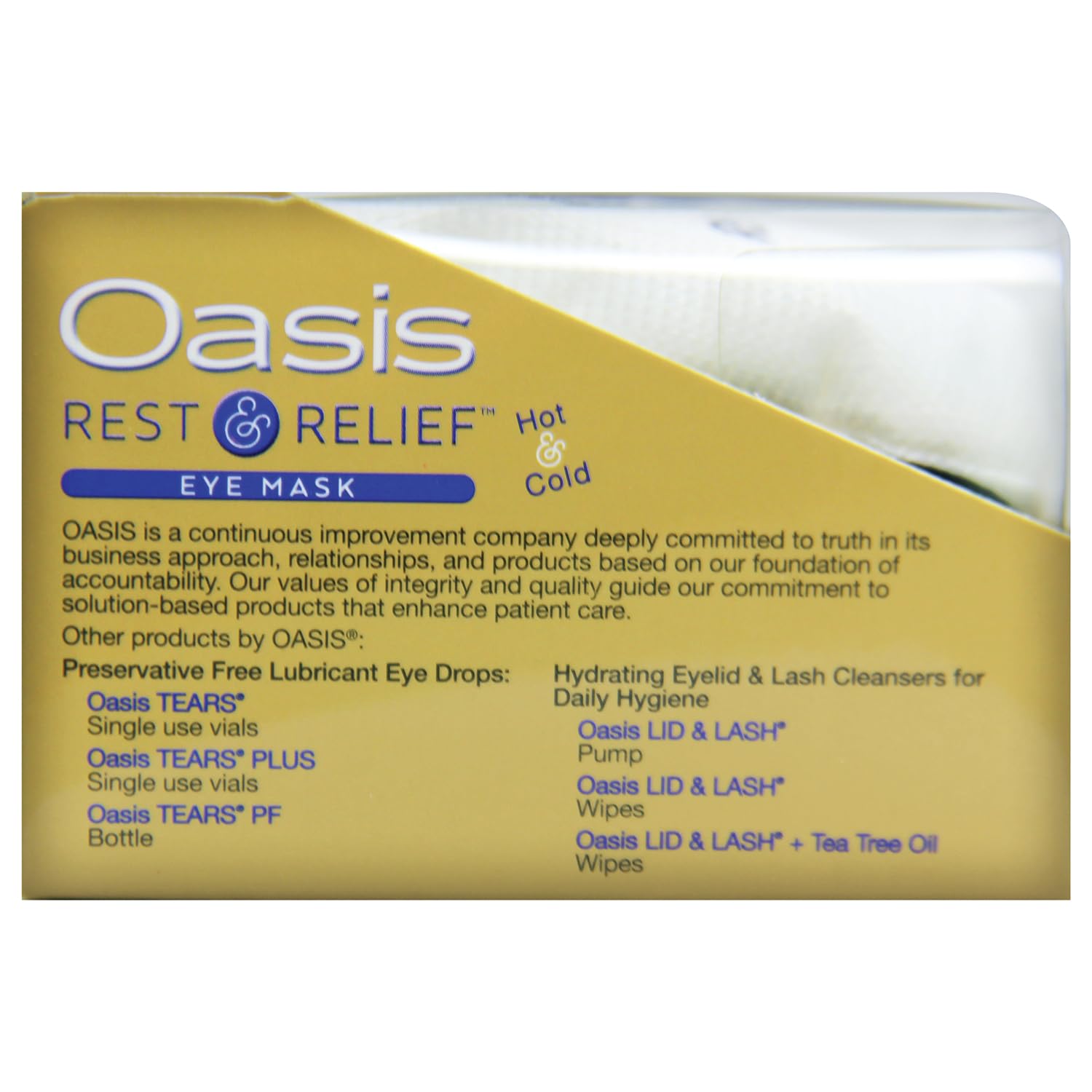 Oasis Rest & Relief eye mask supports dry-eye comfort and routine relief.