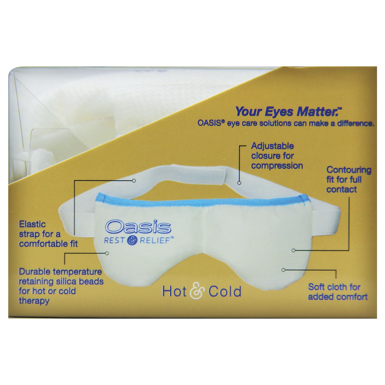 Oasis Rest & Relief eye mask silica beads for durable temperature retention.