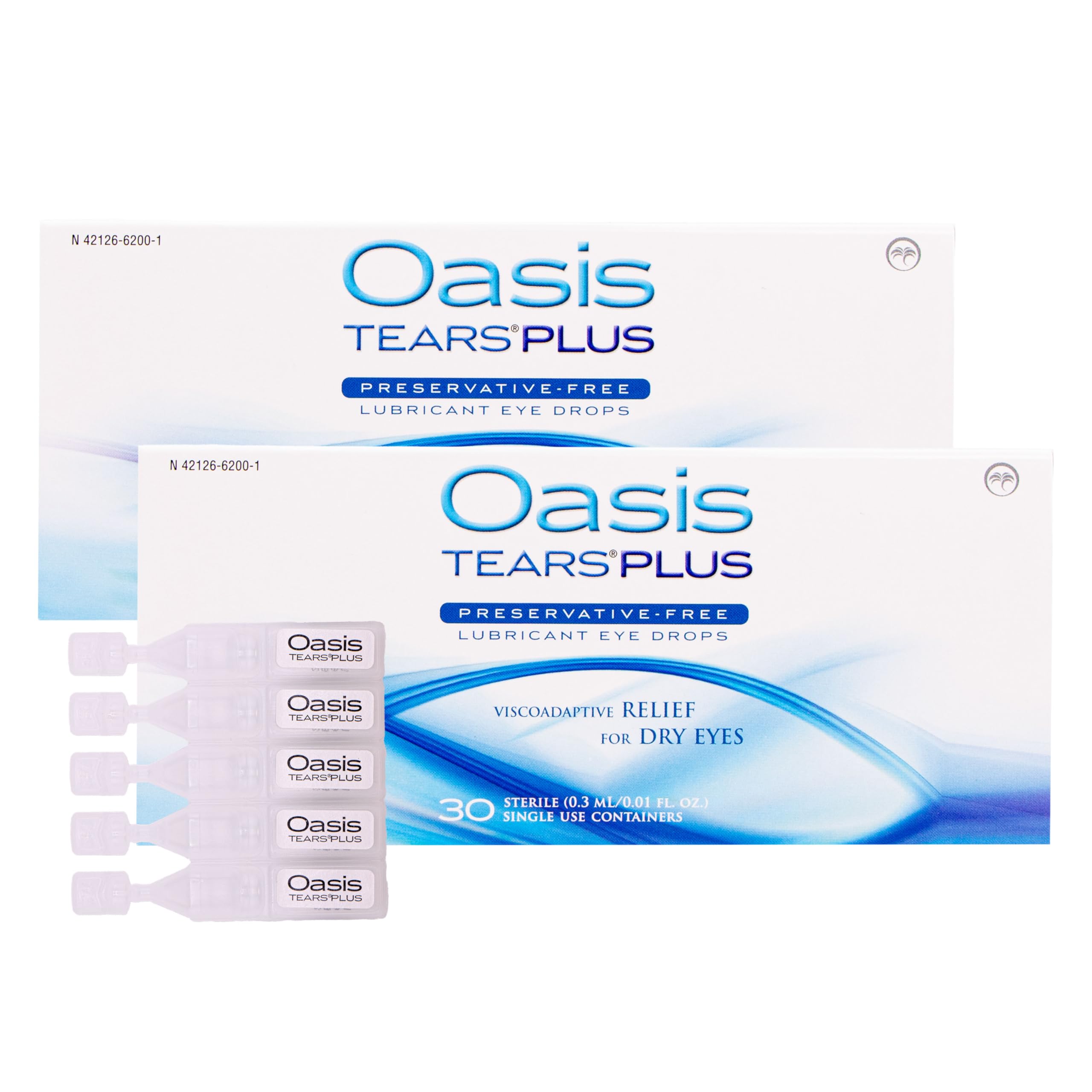 Oasis Tears Plus OT6200 bottle shown for portable, preservative-free eye drops.