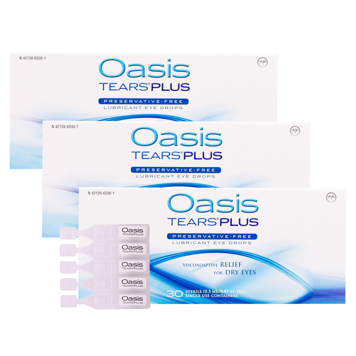 Oasis Tears Plus OT6200 preservative-free eye drops packaging for easy storage and travel.