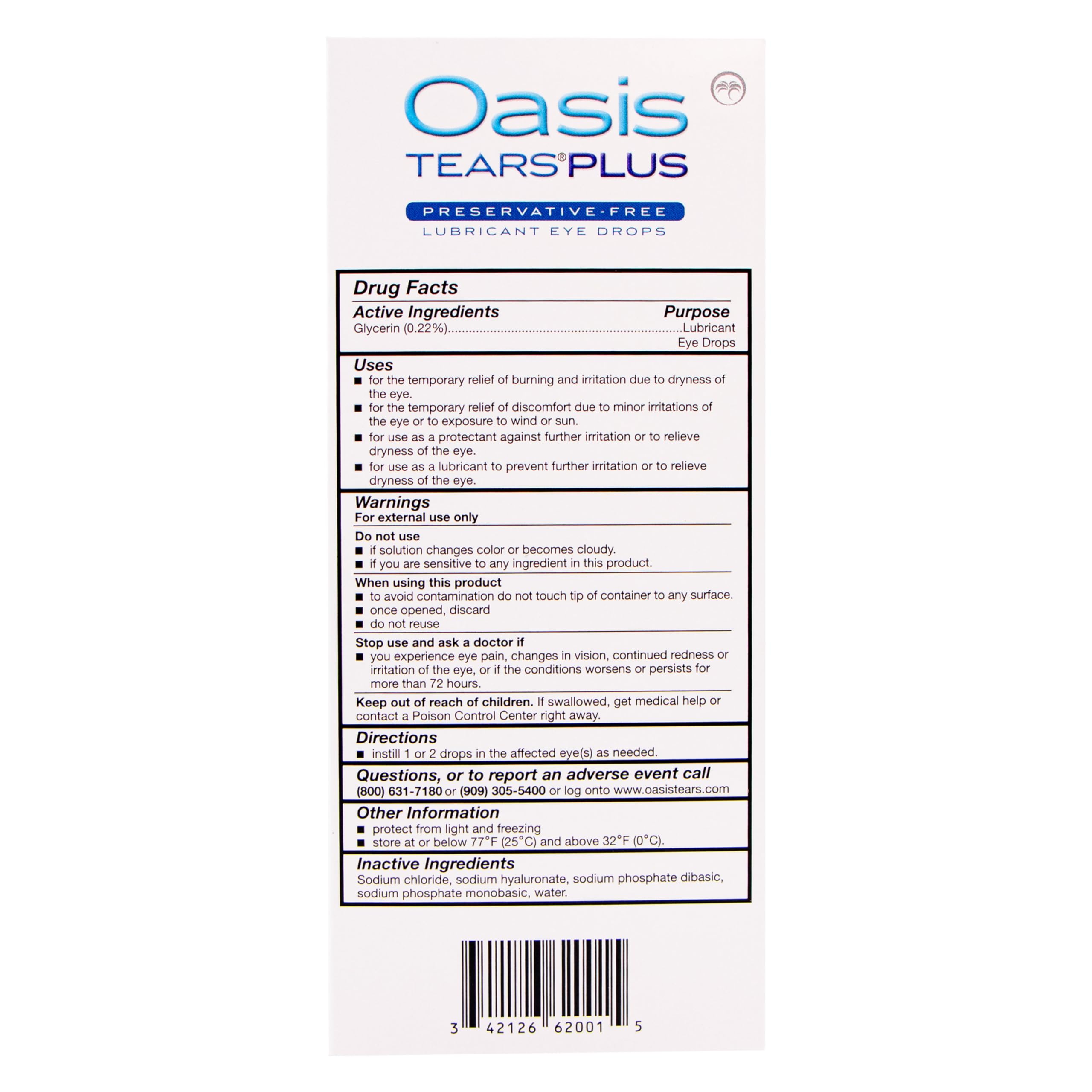 Oasis Tears Plus OT6200 single-use container for convenient lubrication on the go.