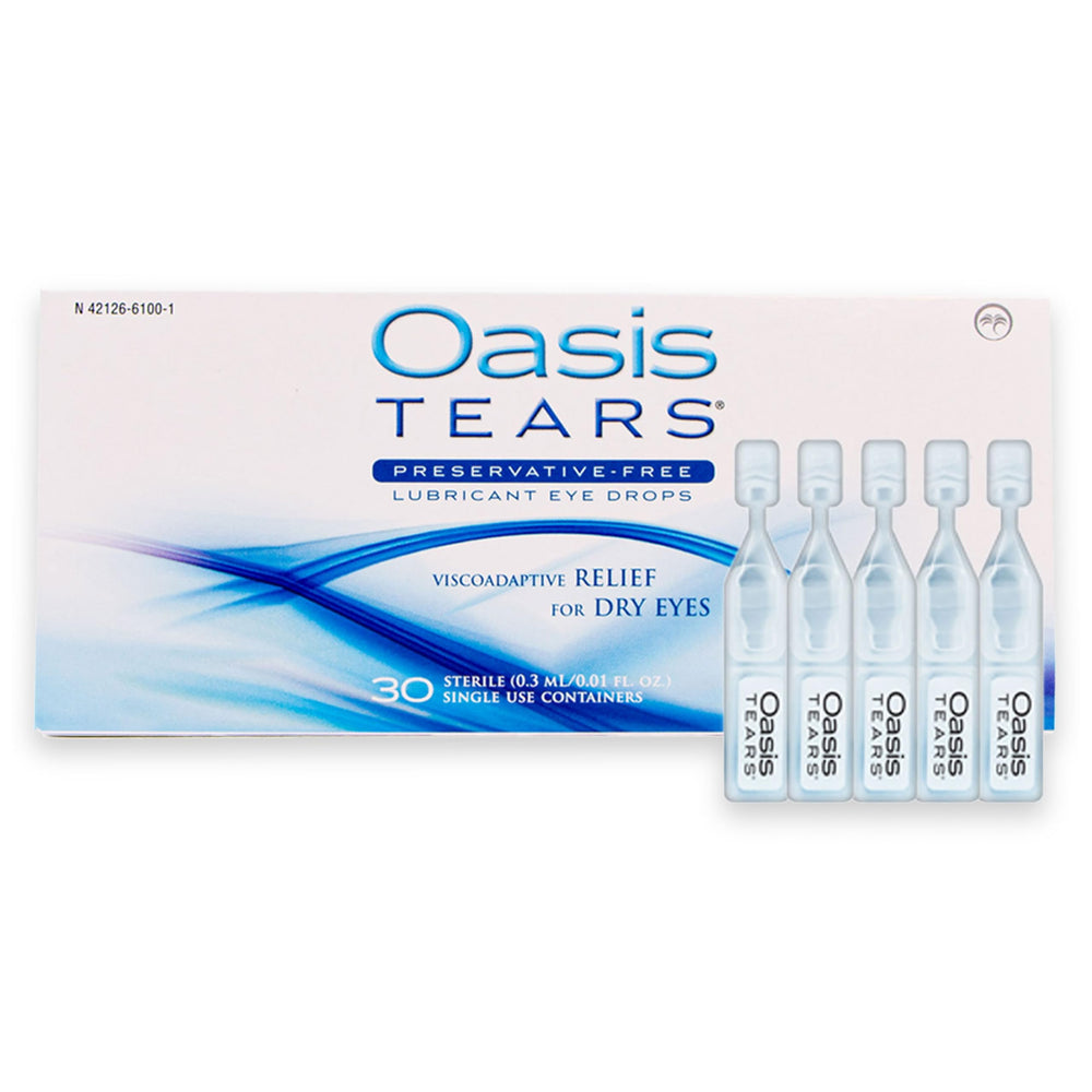 Oasis Tears single-use vials enable hygienic, on-the-go eye care.