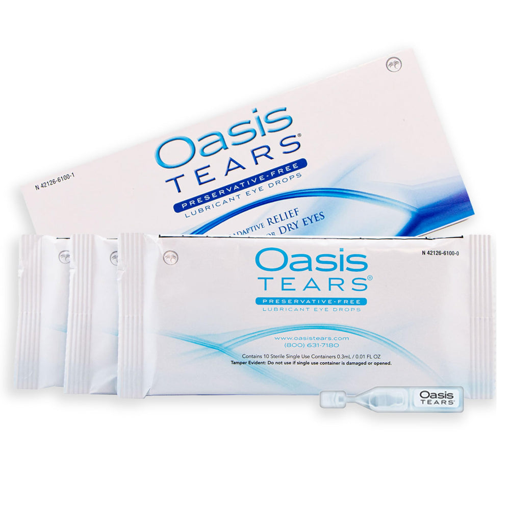 Oasis Tears travel pack offers compact, mess-free eye care on trips.