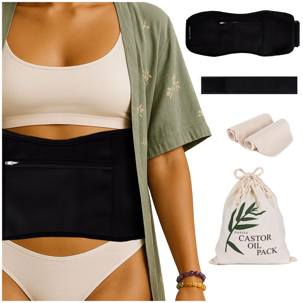 OASIZZ castor oil wrap for stomach in black, ideal for everyday self-care.