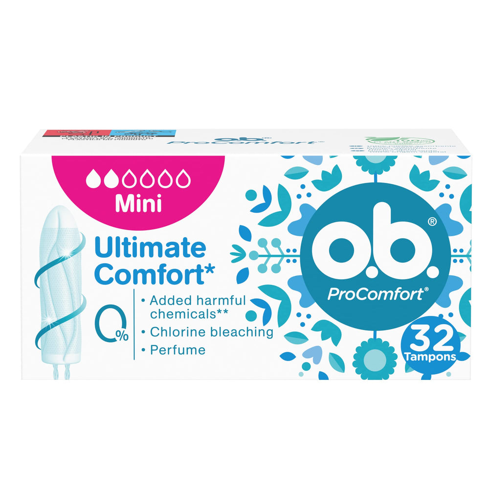 o.b. ProComfort mini tampons with dynamic-fit technology for reliable protection