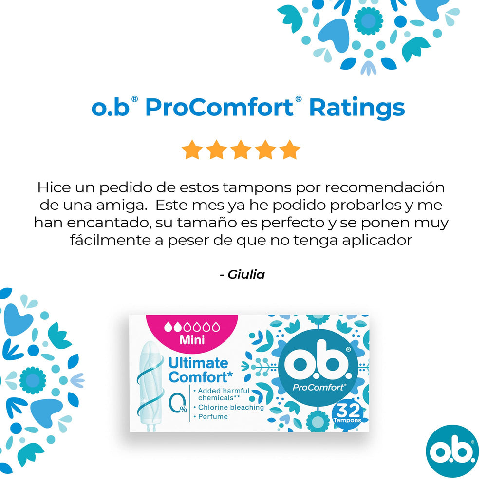 o.b. ProComfort mini tampons gynecologist-tested for trusted safety