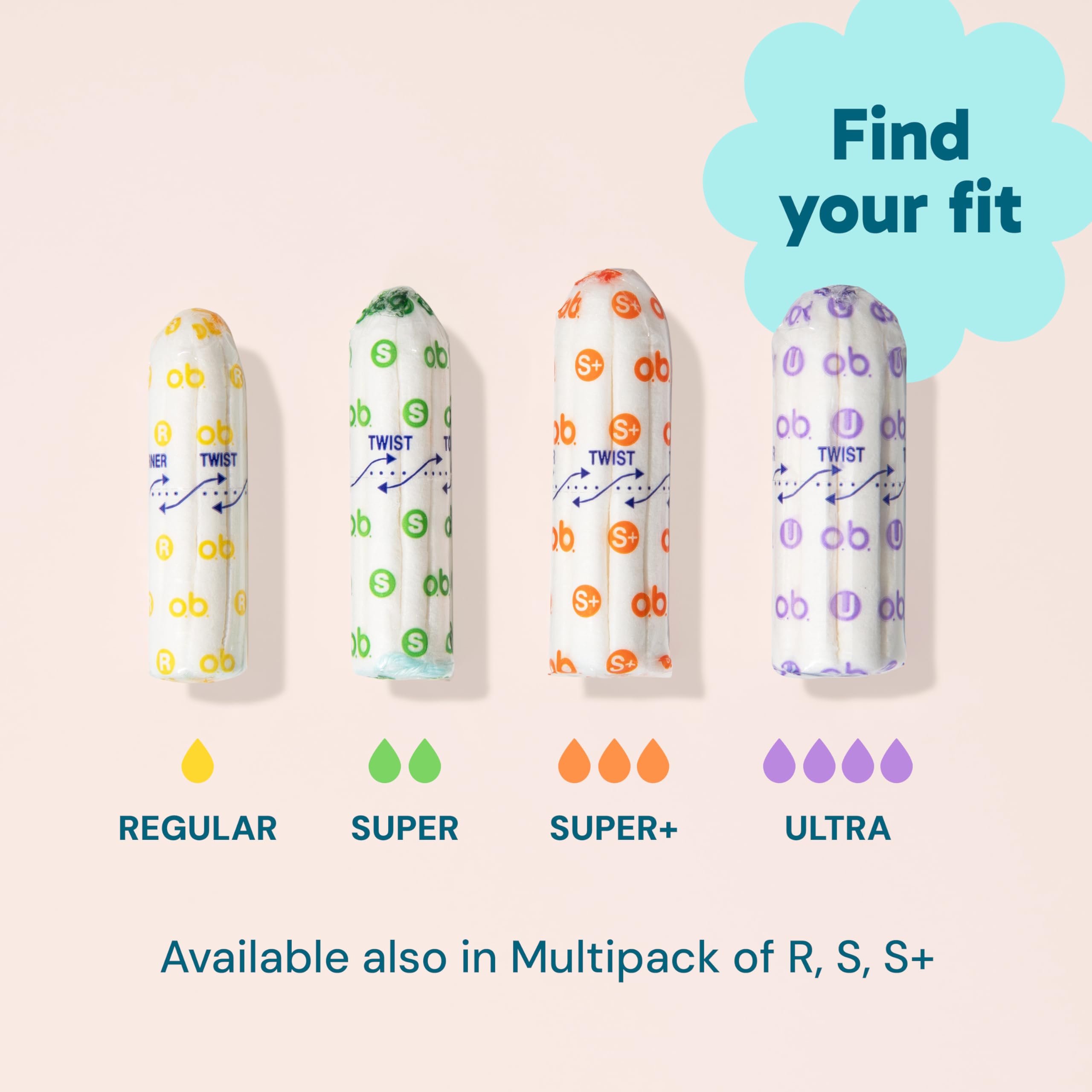 ob tampons four-absorbencies option lets you choose the right level.