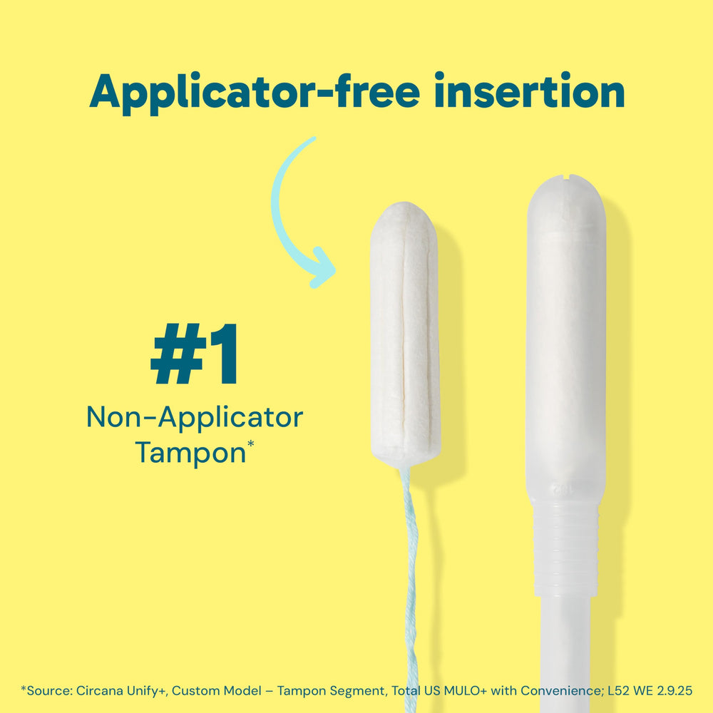 ob tampons no-applicator design reduces waste and hassle.