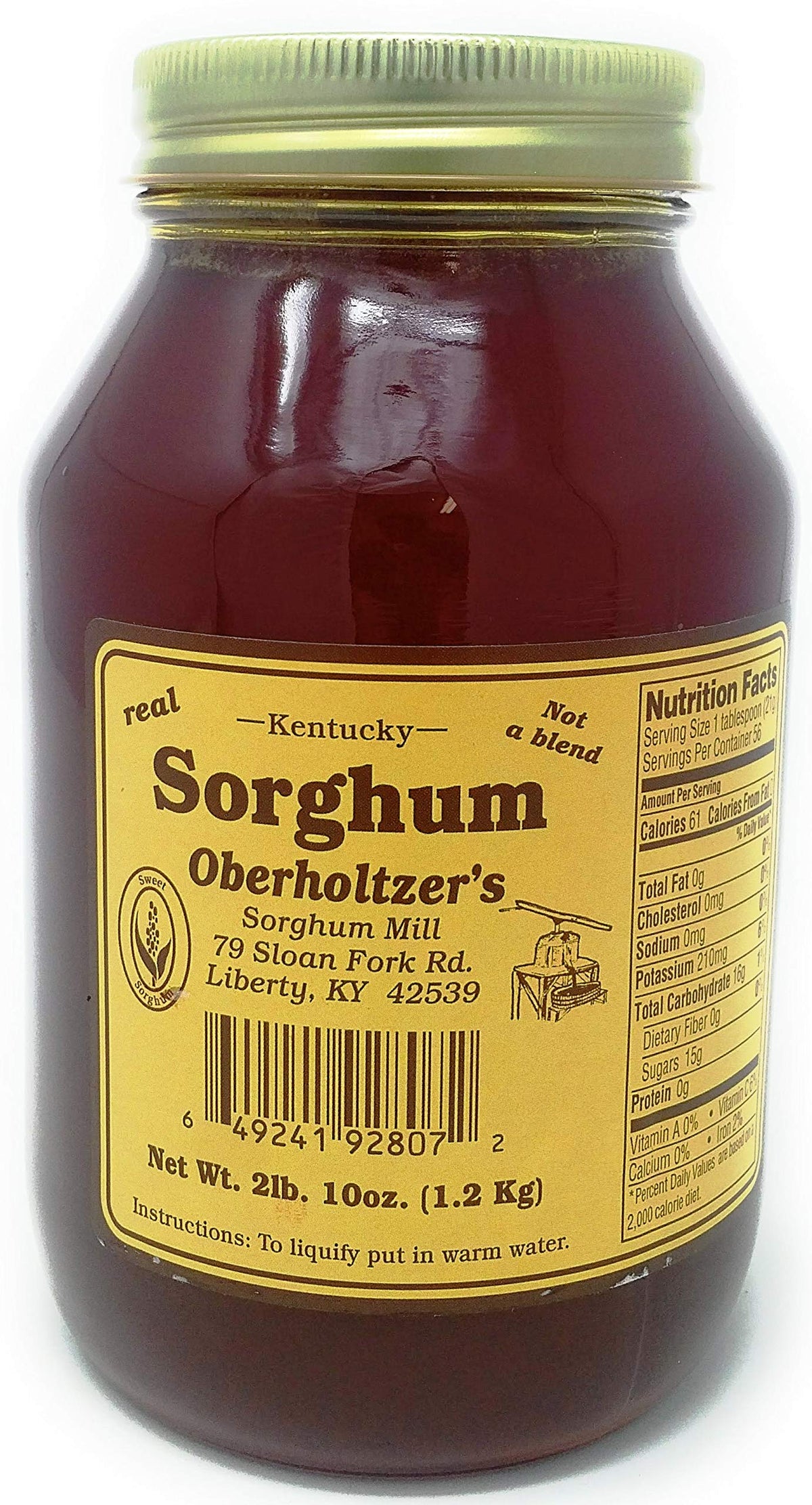 Oberholtzer's Kentucky Sorghum bottle—pure, all-natural sweetness ideal for pancakes and glazes.