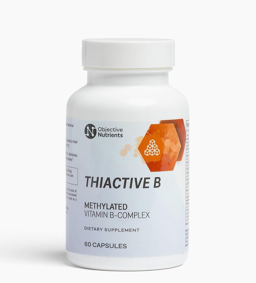 Objective Nutrients Thiactive B Complex bottle emphasizes purity and high absorption.