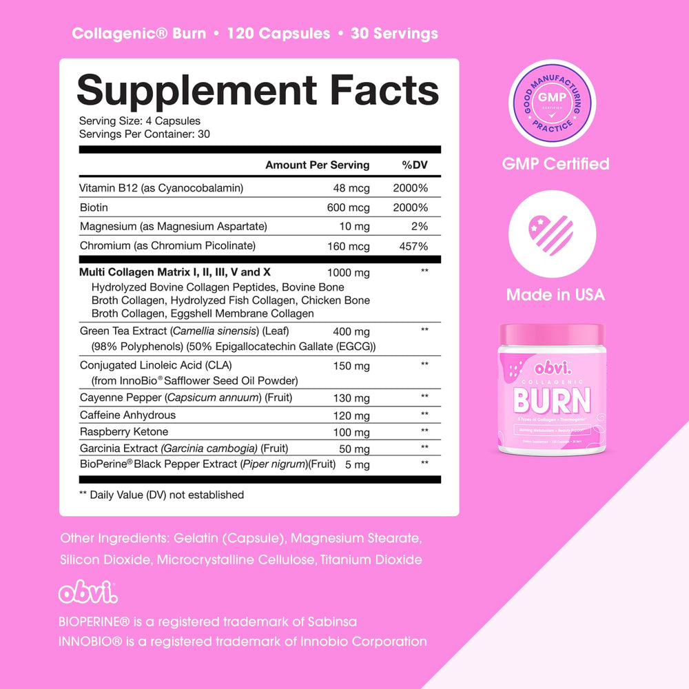 Obvi Collagenic Burn daily-use pack for consistency.