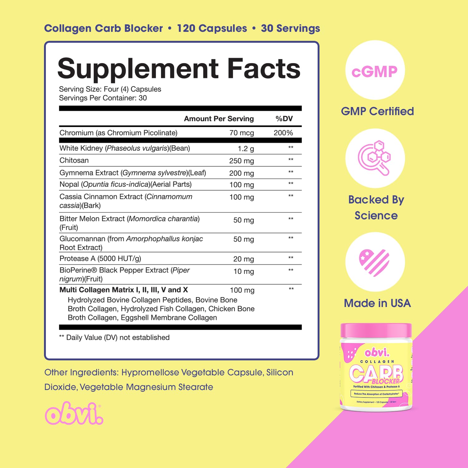 Obvi Guilt-Free Carb Blocker capsules ready for appetite control during meals.