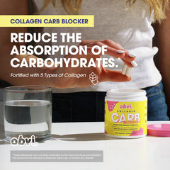 Obvi Guilt-Free Carb Blocker ingredients label highlights white kidney bean extract and key ingredients.