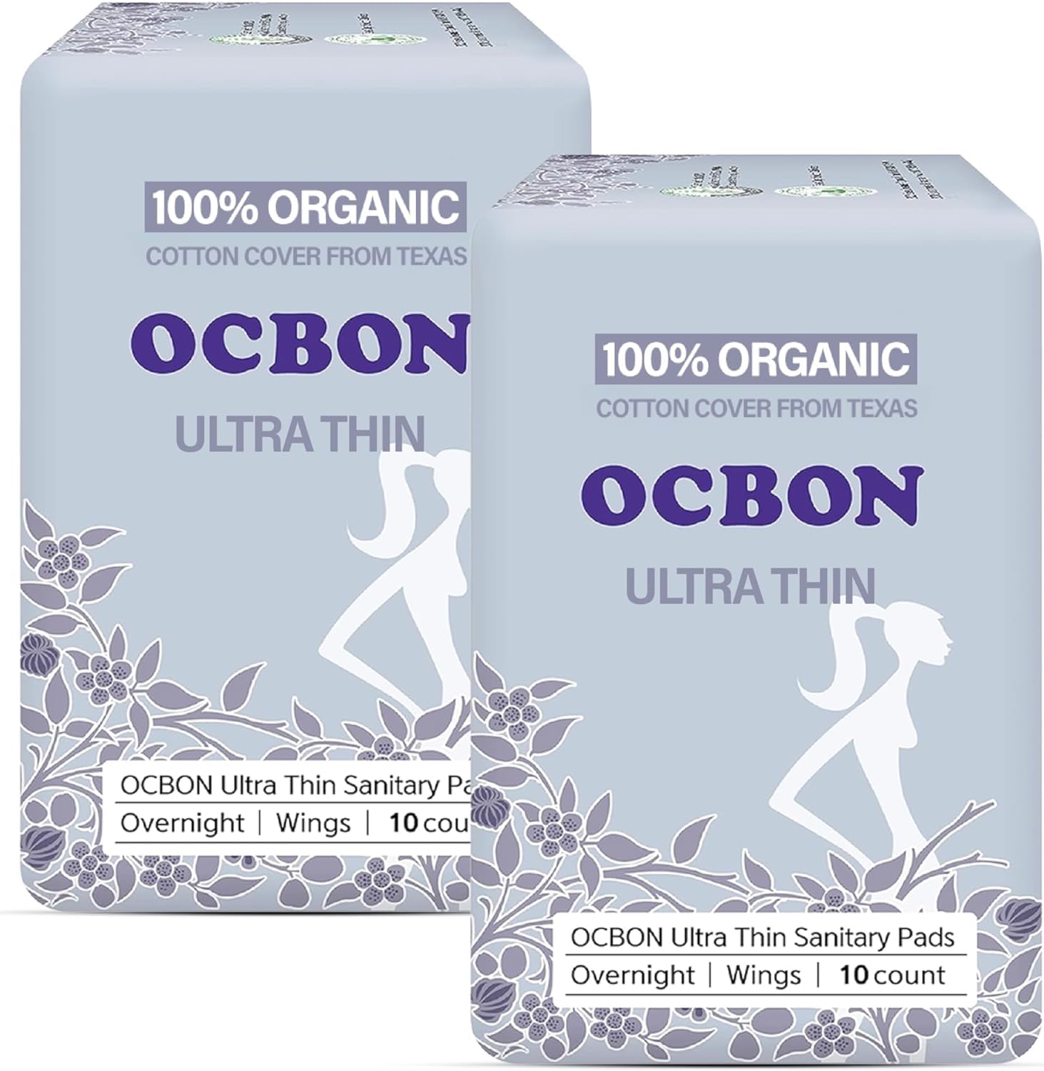 OCBON overnight pads box close-up highlighting discreet overnight protection